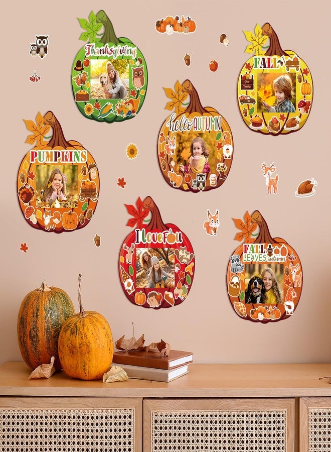 BLSUREFYX 36 Sets Fall DIY Picture Frames Craft Kit 6.8 x 6.3 Inch Autumn Pumpkin Photo Frames Ornaments with Autumn Stickers for Thanksgiving Decorations Fall Party Gifts Home Activities - Image 4